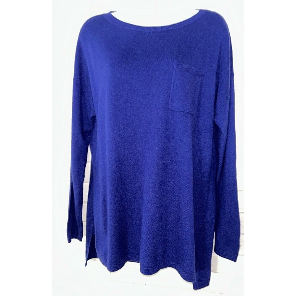 TALBOTS Sz LARGE Blue Nylon Lambswool Tunic Sweater Bateau Neck VGUC